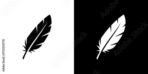 Black and white feather icons on split