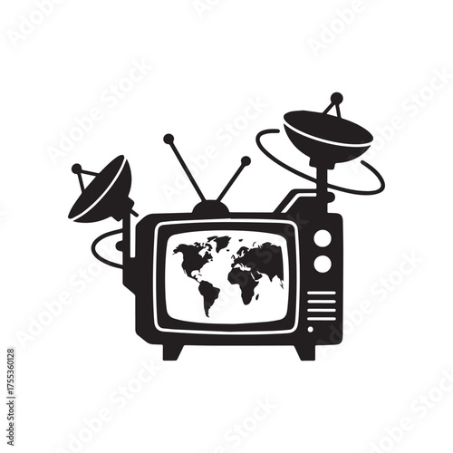 Television Day Silhouette Design with Global Map Vector Design. 