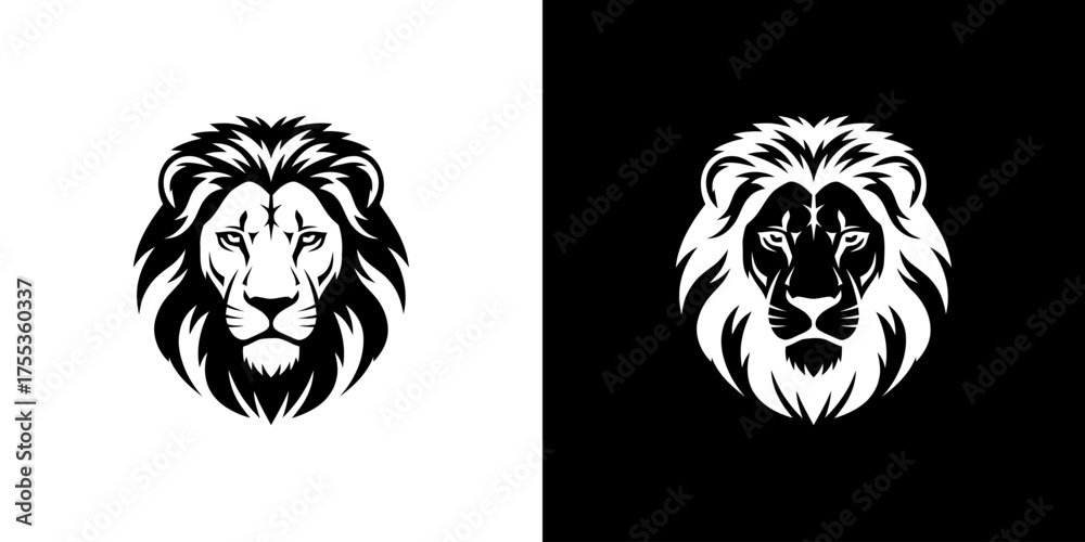 Fototapeta premium Black and white lion head illustrations on split