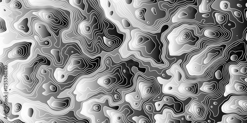 Monochrome gradient map design with flowing contour lines forming organic shapes, evoking a modern, futuristic, and geographic aesthetic.