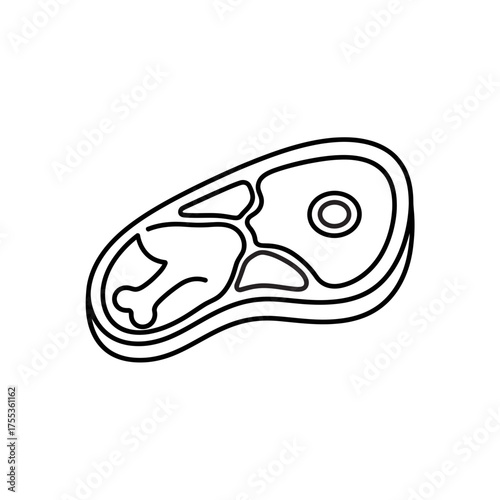 Grilled meat illustration in black and white isolated on white background