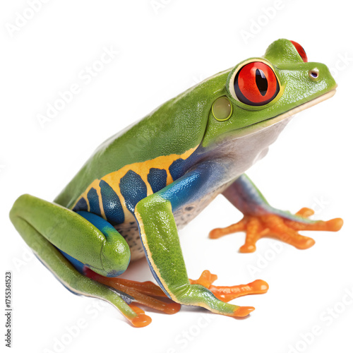 Bright Colorful Red Eyed Tree Frog on Clear Transparent Background for Design Projects
