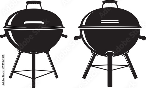 Two black kettle grills silhouette