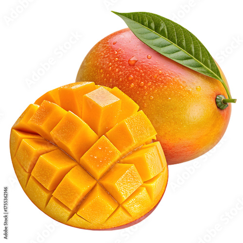 Ripe Mango Fruit on Transparent Background Isolated Fresh Tropical Fruit Illustration