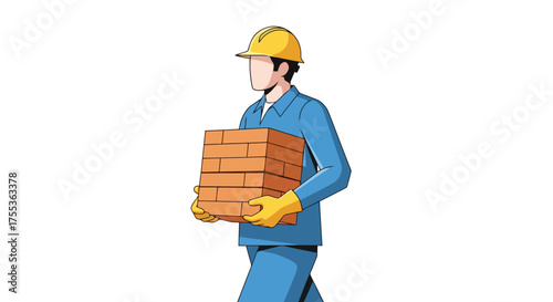 Construction Worker Carrying Bricks, Vector Illustration for Construction Industry and Building Material Advertisement, Engineering Projects and Architectural Designs