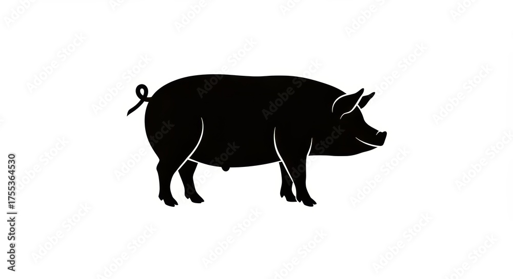 Fototapeta premium Standing Pig Silhouette in Side Profile, Isolated Black Vector Graphic for Farm, Swine Industry, and Meat Product Logos