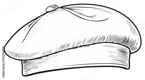 Beret Sketch, Hand Drawn Hat Illustration, French Style Headwear Icon