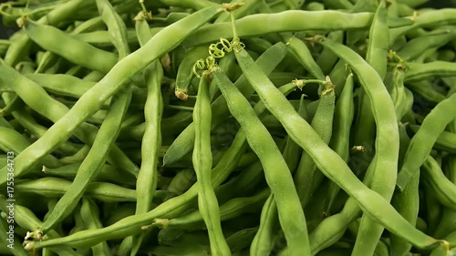 Fresh Green String Beans Pile Close Up Macro Shot Natural Lighting Healthy Vegetable Ingredient Food Photography