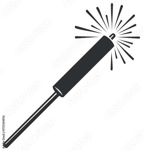 Handheld Sparkler Celebration: Black and White Graphic with Bursting Light Rays for Parties and Celebrations