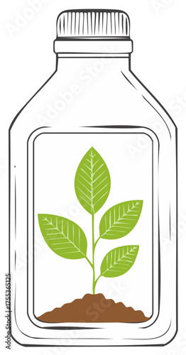 Green plant growing in a sealed bottle symbolizing nature conservation and growth