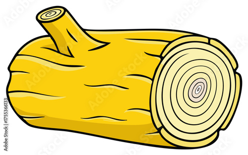Cartoon illustration of a bright yellow log with a prominent branch stub and visible growth rings
