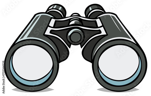 Front view cartoon illustration of black binoculars for searching and discovery