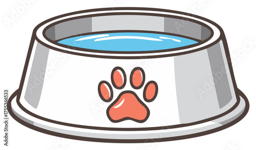 Pet water bowl with paw print symbol cartoon vector illustration