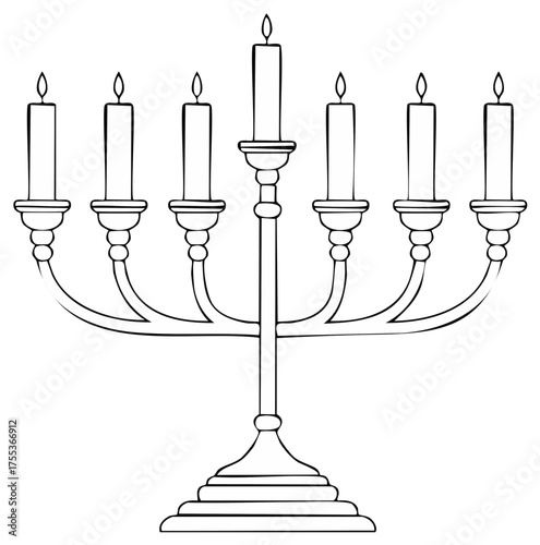 Outline of a menorah with candles, traditional symbol