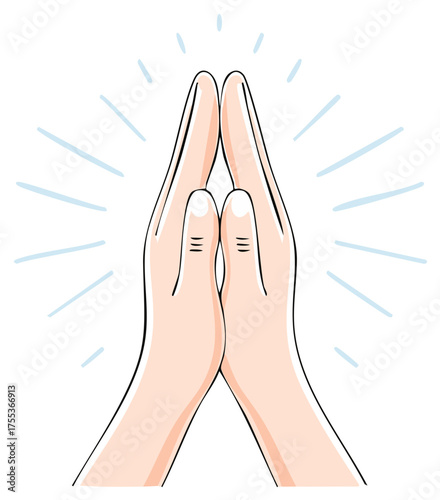 Praying Hands Illustration with Rays, Spirituality and Hope Concepts