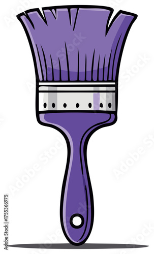 Vibrant purple paint brush cartoon illustration for art creativity and home improvement projects