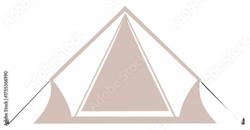 Minimalist graphic illustration of a beige bell tent with simple lines on a white background