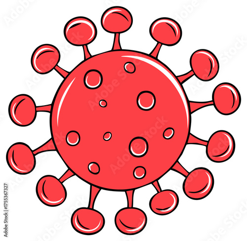 Stylized Red Coronavirus Particle with Spikes and Circles