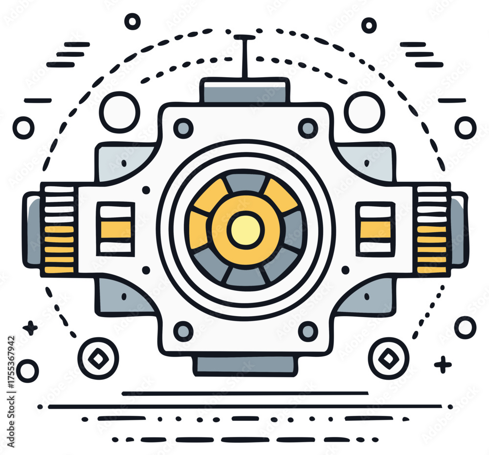 Obraz premium Abstract futuristic machine illustration with circular elements and stylized components