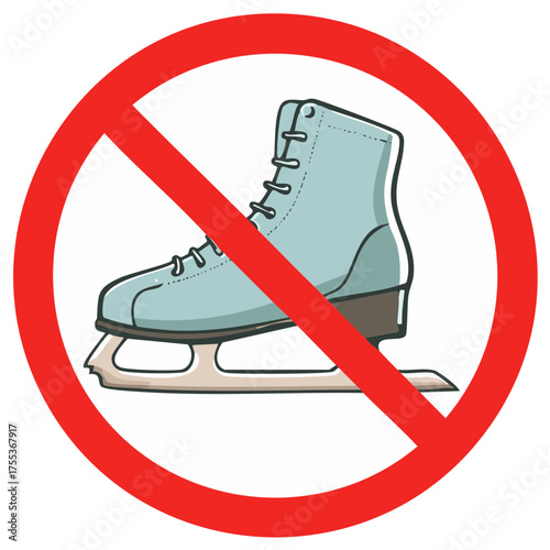 No ice skating allowed sign illustration. Prohibition symbol for winter sports restriction or forbidden activity.