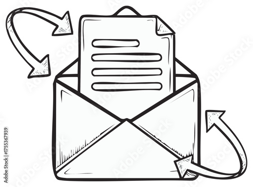 Email Communication Illustration Hand Drawn Envelope with Arrows for Message Exchange