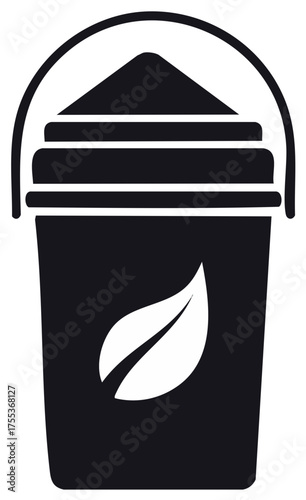 Compost bin icon with leaf symbol for organic waste recycling and gardening