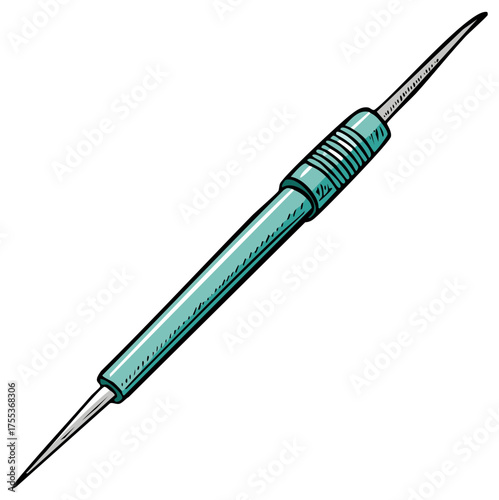 Cartoon illustration of a double ended scriber or dental probe tool