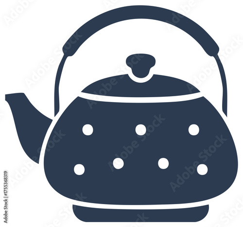 Simple Dark Blue Polka Dot Teapot Kettle Icon Vector Graphic for Hot Beverages Warmth