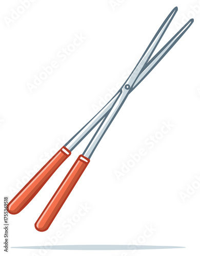 Vector illustration of long handled scissors for crafting and home projects