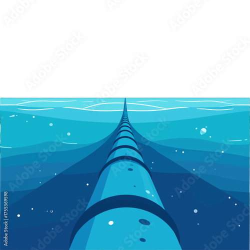 Pixel Art Deep Blue Sea Tunnel with White Sky Horizon and Distant Vertical Structure