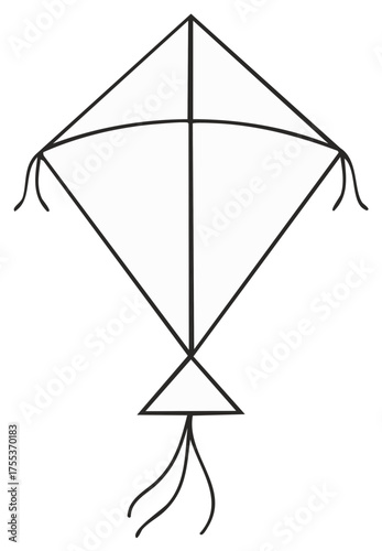 Minimalist black line art illustration of a traditional kite with a tail
