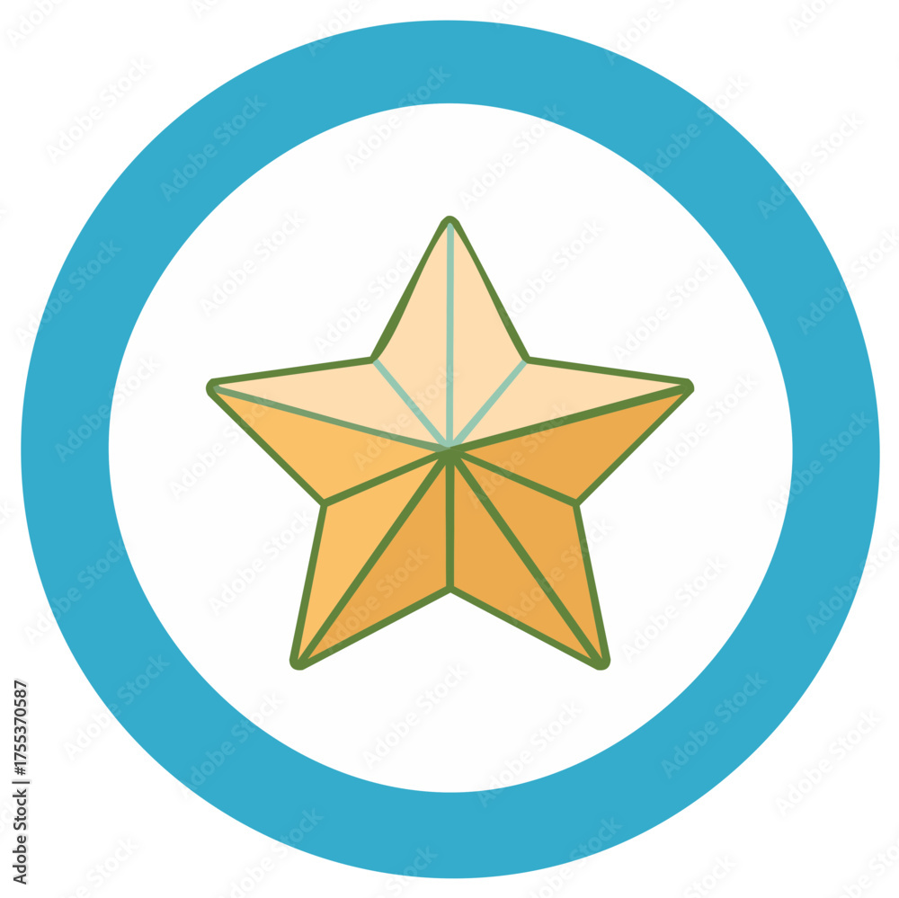 Fototapeta premium Golden Star Emblem Icon in Circle Frame Graphic Element