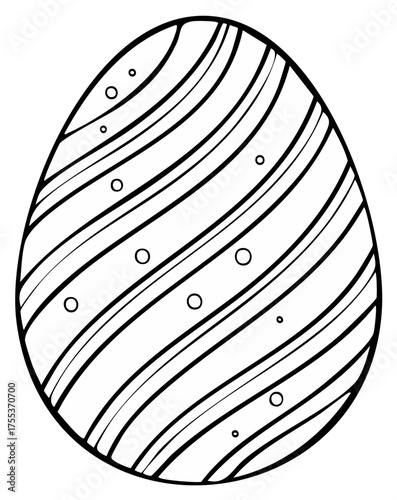 Black White Easter Egg Illustration with Diagonal Stripes and Circles for Holiday Design