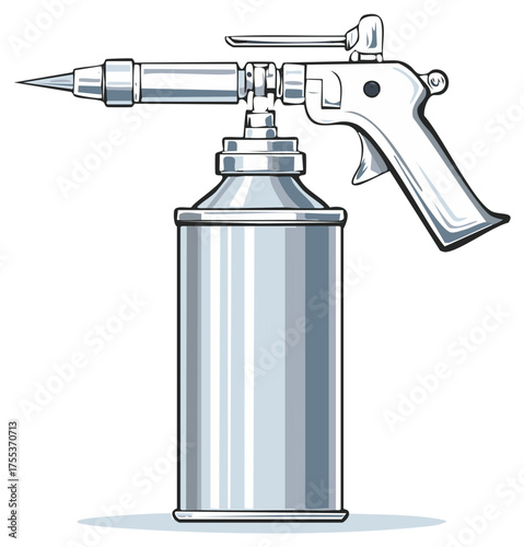 Illustration of a Silver Soldering Tool, Vector Design, Handgun Shape, Metallic, Isolated