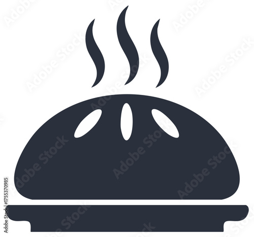 Steaming pie icon, graphic illustration.  Baked dessert, silhouette