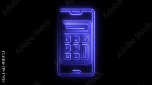 Neon Blue Calculator Icon on Smartphone Screen mobile app finance