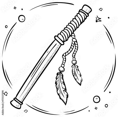 Native American ceremonial object, illustration, monochrome