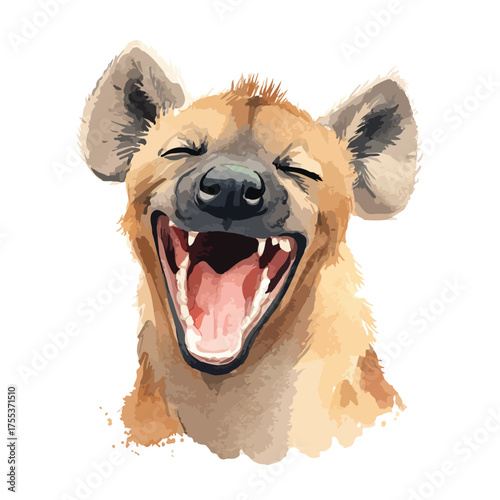 Funny Laughing Hyena Head Illustration Wild Animal Portrait.