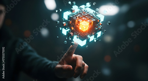 Futuristic data visualization cube with glowing core