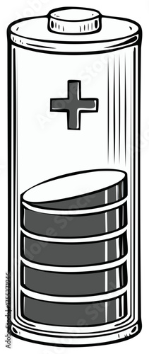 Sketch of Battery Energy Cell Depicts Power with Positive Indicator Symbol