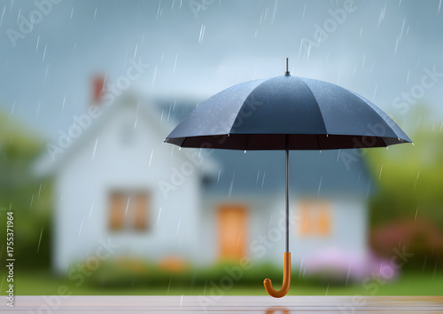 Repair and Replacement service coverage. Umbrella in rain with a house in the background.