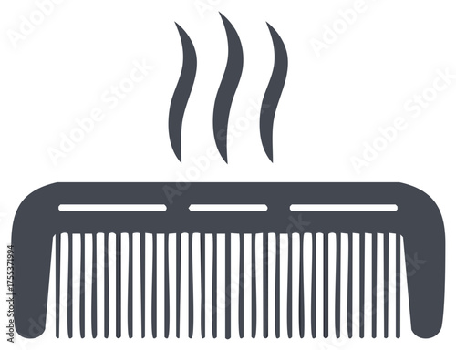 Heated comb glyph icon with steam waves for hair straightening and salon styling tool