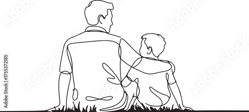 Father and Son Sitting Together One Line Art  Minimal Continuous Line Drawing of Family Bond