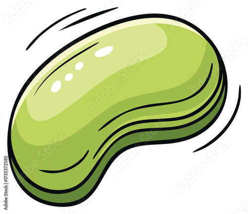 Shiny green cartoon lima bean or fava bean jumping with motion lines vector art