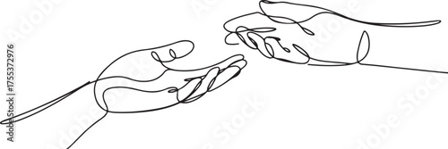 Two Hands Reaching Toward Each Other One Line Art  Minimal Continuous Line Drawing of Connection and Support