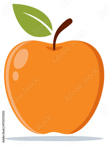 Vibrant Orange Apple with Green Leaf and Brown Stem Isolated on White