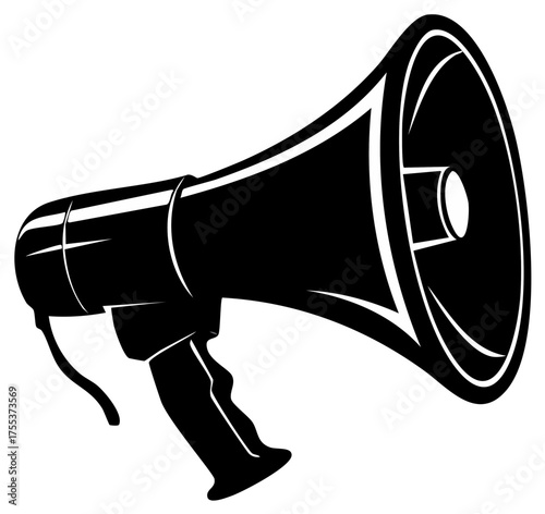 Black and white bullhorn megaphone graphic for announcements voice and speaking