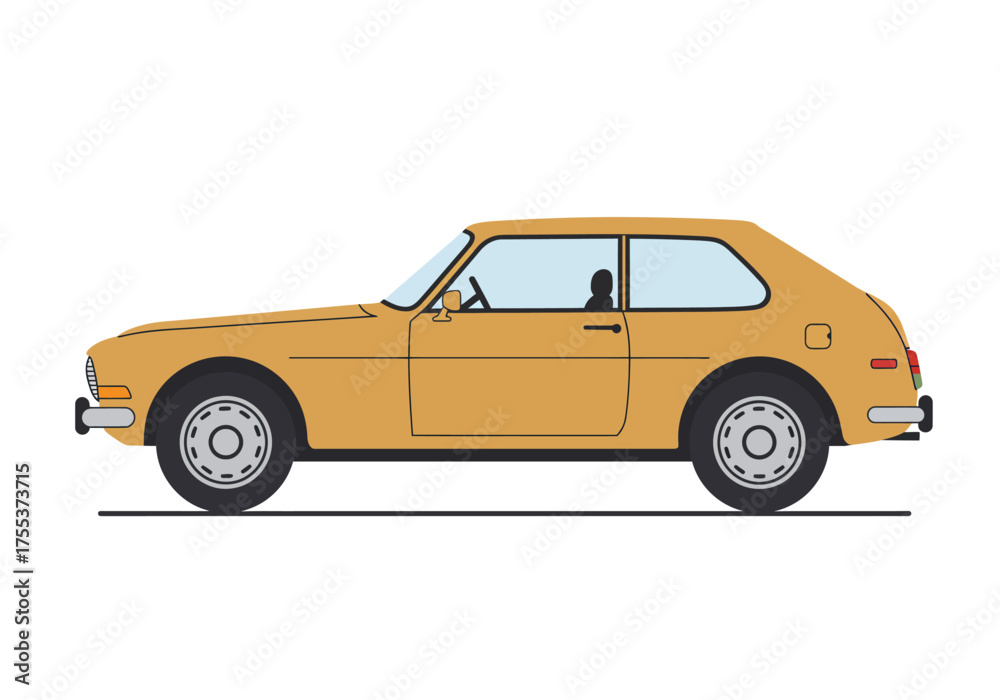 Obraz premium Vintage Yellow Car Illustration Classic Automotive Design.
