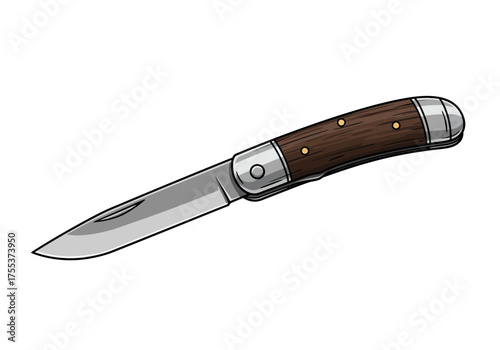 Classic Folding Pocket Knife with Wood Handle and Metal Accents.