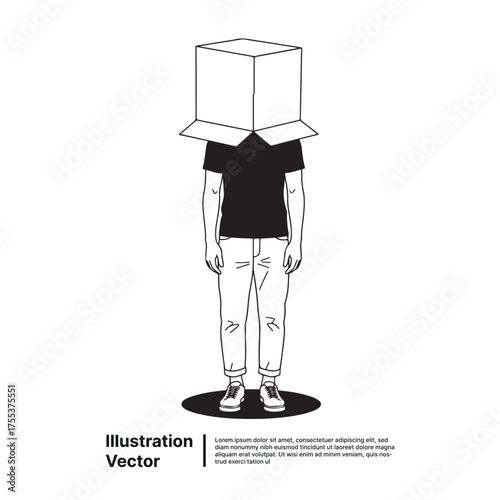 Minimalist illustration of a person with a cardboard box on head, representing introversion and hidden identity